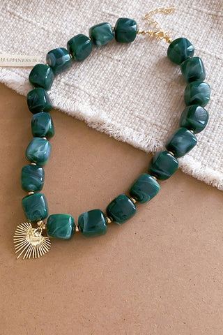 Chunky Bead Sunburst Charm Necklace