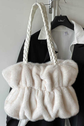 Braided Handle Faux Fur Tote Bag