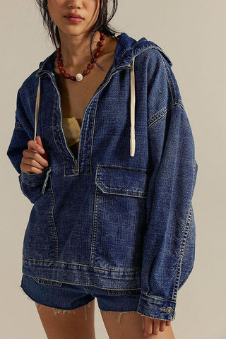 Long Sleeve Drawstring Zip Hoodie