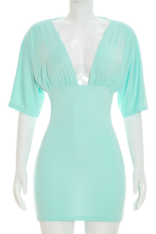 V-Neck Short Sleeve Bodycon Mini Dress