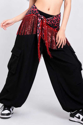 Leopard Sequin Fringe Wrap Belt