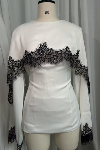 Lace Trim Bell Sleeve Blouse