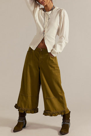 Ruffle Hem Wide-Leg Baggy Jeans