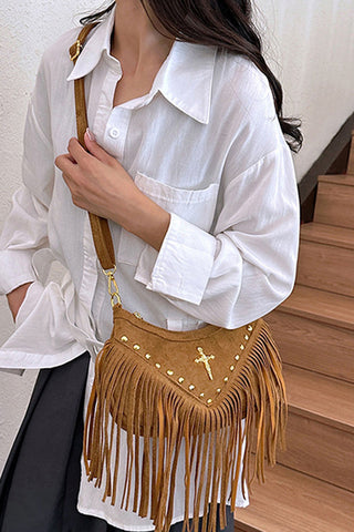 Fringe Studded Cross Shoulder Bag
