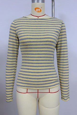 Striped Long Sleeve Crew Neck Blouse