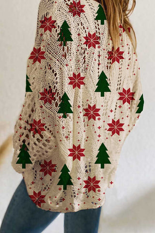 Holiday Tree Print Hollow Knit Sweater
