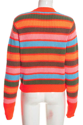 Striped Ribbed Knit Crew Neck Crop Sweater