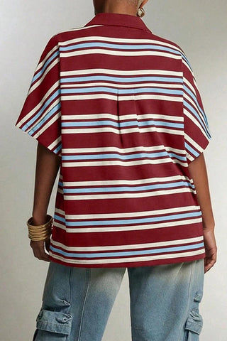 Striped Collar Deep V-Neck Polo