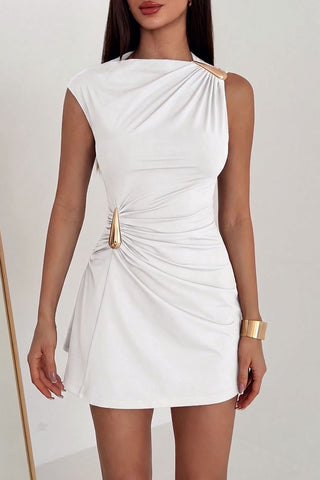 Asymmetric Shoulder Mini Dress