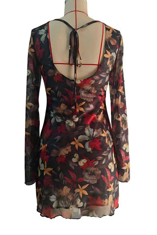 Floral Sheer Sleeve Mini Casual Dress