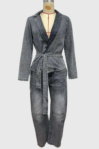 Belted Long Sleeve Top and Pants Set