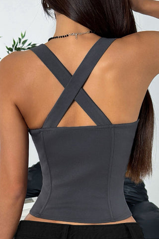 Lace Hook-Front Cross-Back Corset Top