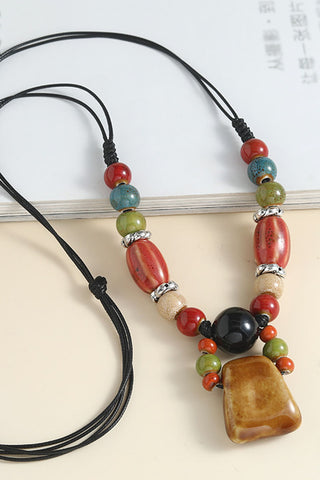 Multicolor Beaded Stone Pendant Necklace