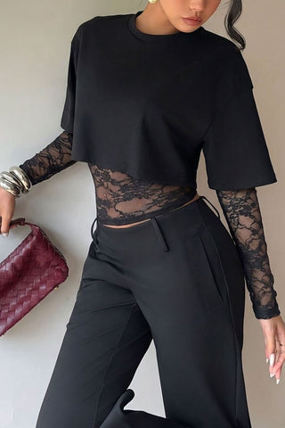 Lace Sleeve Crop T-Shirt