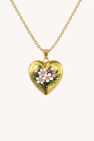 Floral Enamel Heart Locket Necklace