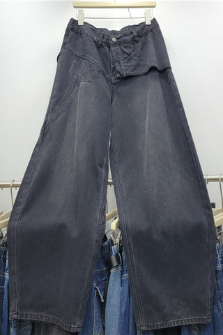 Foldover Waist Wide Leg Jeans