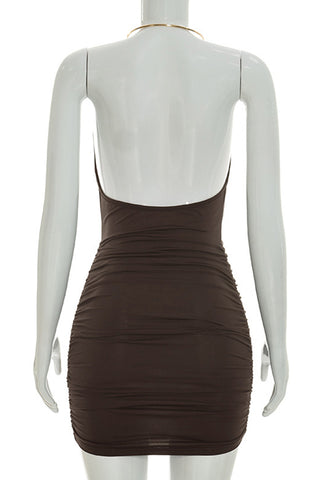 Halter Neck Ruched Casual Dress