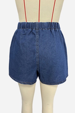 Pocket Button-Front Denim Short Set