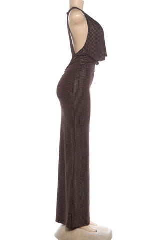 Rhinestone Open Back Maxi Casual Dress