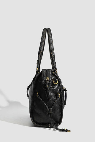 Studded Handle Zip Pocket Tote Bag