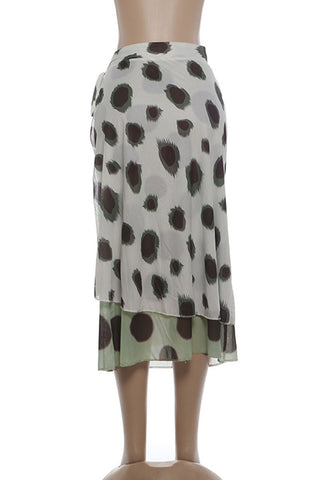 Polka Dot Ruffle Wrap Midi Skirt