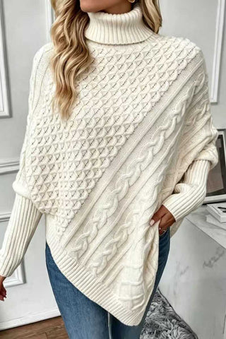 Mock Neck Cable Knit Asymmetrical Sweater