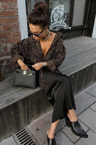 Leopard Print Button-Front Long Sleeve Shirt