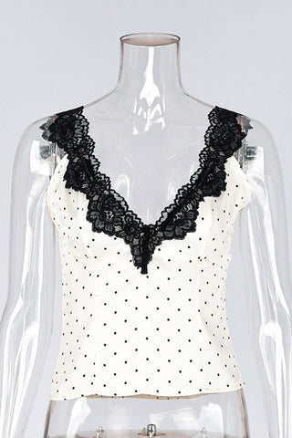 Lace-Trim Polka Dot Tank