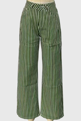 Striped High-Waist Straight Jeans