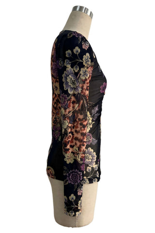 Sheer Floral Print Button-Front Blouse