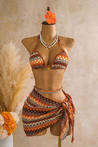 Geometric Print Three-Piece Bikini Set