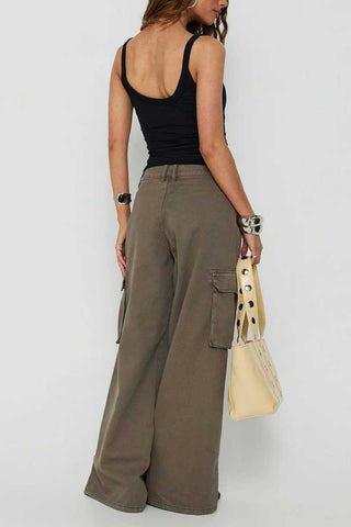 High-Waist Wide-Leg Cargo Casual Pants