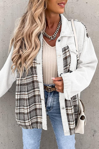 Plaid Patchwork Button-Front Jacket