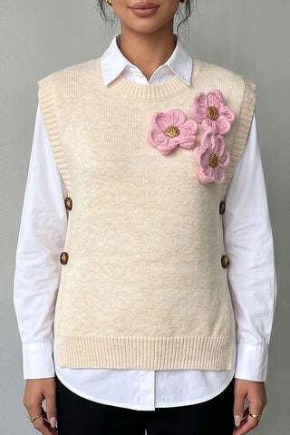 3D Floral Button-Side Sweater Vest