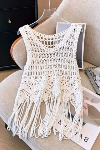 Crochet Fringe Floral Tank Top