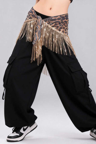 Leopard Sequin Fringe Wrap Belt