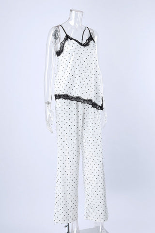 Polka Dot Lace Trim Cami Pajama Set