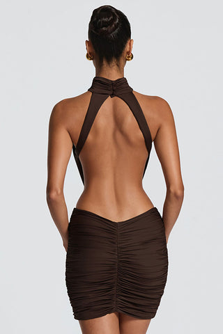 Halter Cutout Ruched Mini Dress