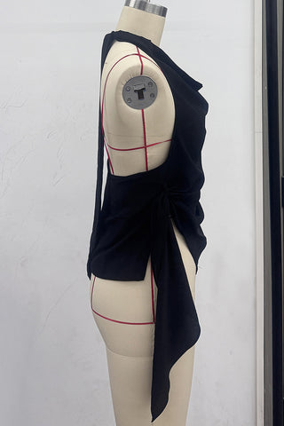Draped Asymmetrical Halter Blouse