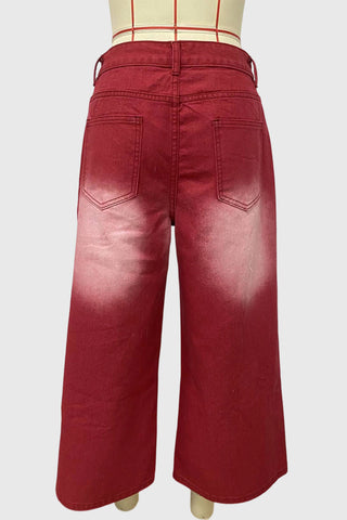 Distressed Wide-Leg Cargo Casual Pants