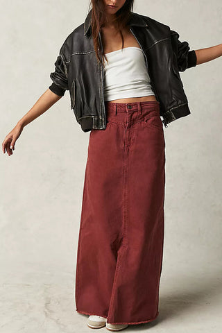 High-Waist Denim Maxi Skirt