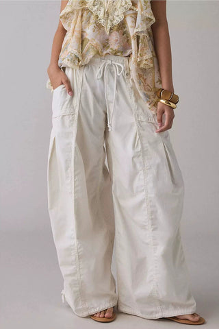 Drawstring Elastic Waist Wide Leg Pants