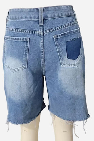 Embellished Distressed Denim Shorts
