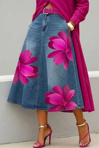 Floral Print A-Line Midi Skirt