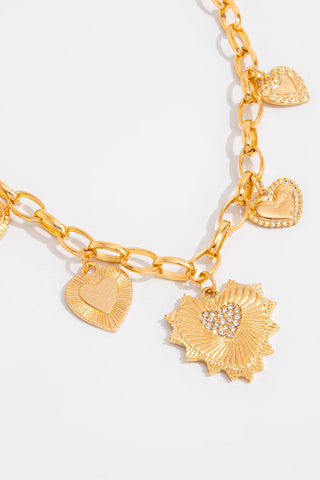 Multi-Charm Heart Pendant Chain Necklace