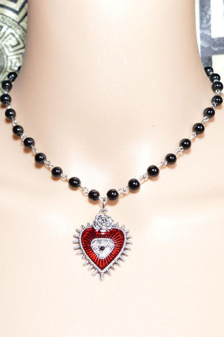 Ornate Heart Pendant Beaded Necklace