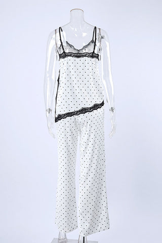 Polka Dot Lace Trim Cami Pajama Set