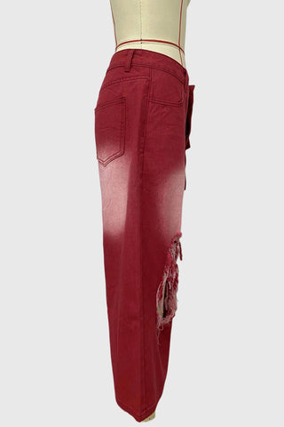 Distressed Wide-Leg Cargo Casual Pants