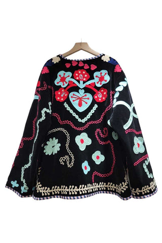 Embroidered Floral V-Neck Button-Front Coat