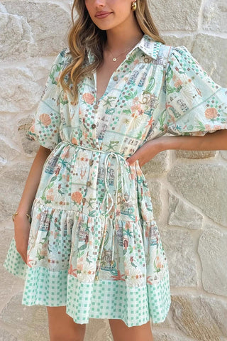 Button-Front Tiered Mini Dress